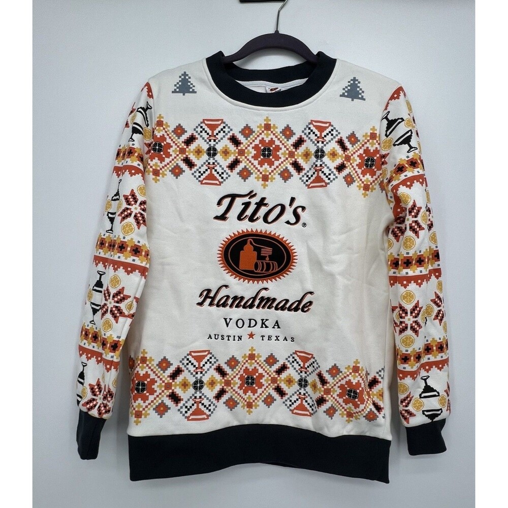 Titos Vodka Embroidered Pullover Crewneck Sweatshirt Sz M Holiday Ugly Christmas
